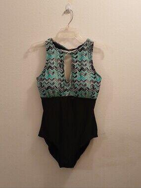 Sea & Sand One Piece Swimsuit Women's Size 16 Black Aqua Beach Summer
